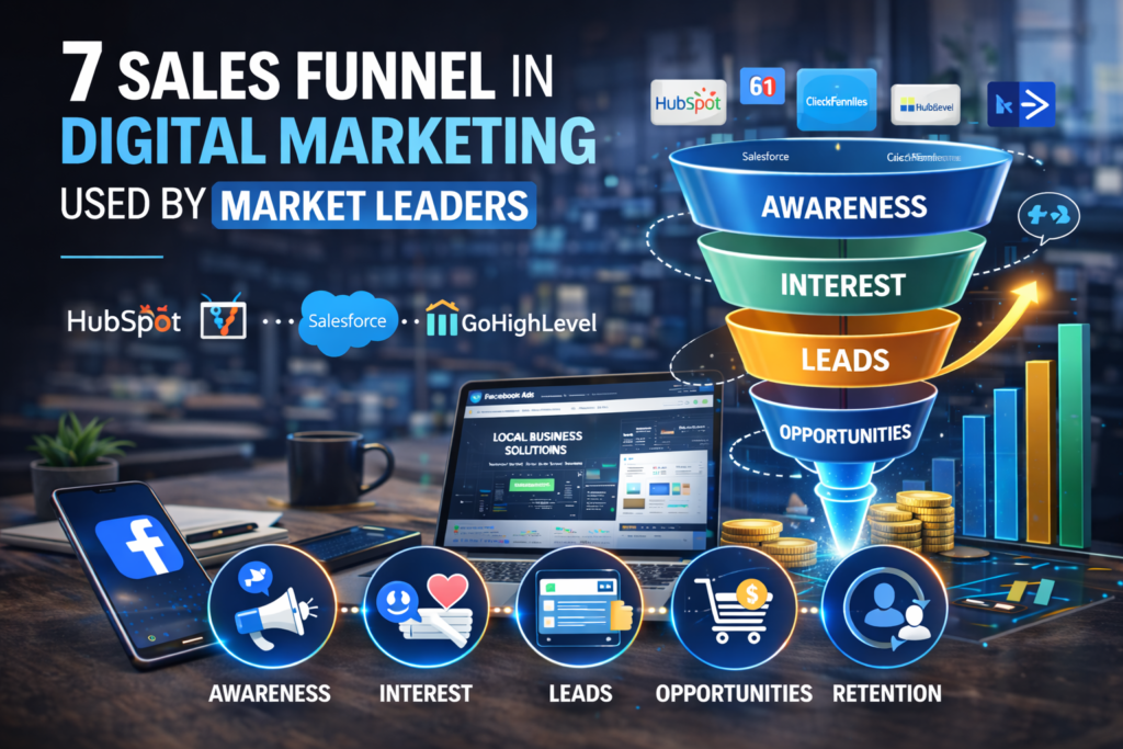 a diagram of 7 proven sales funnels in digital marketing