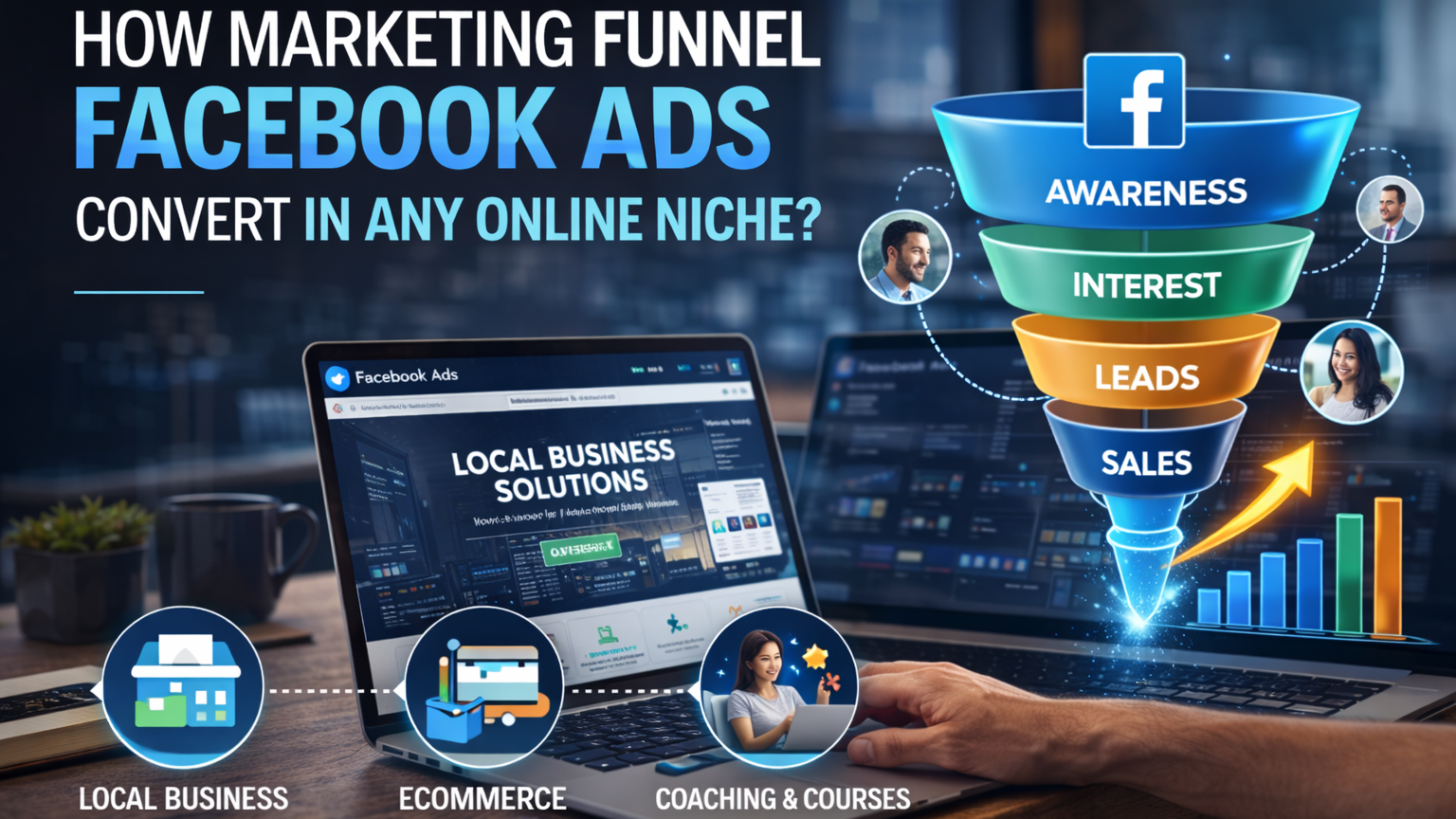 Marketing funnel Facebook ads showing how campaigns convert across any online niche