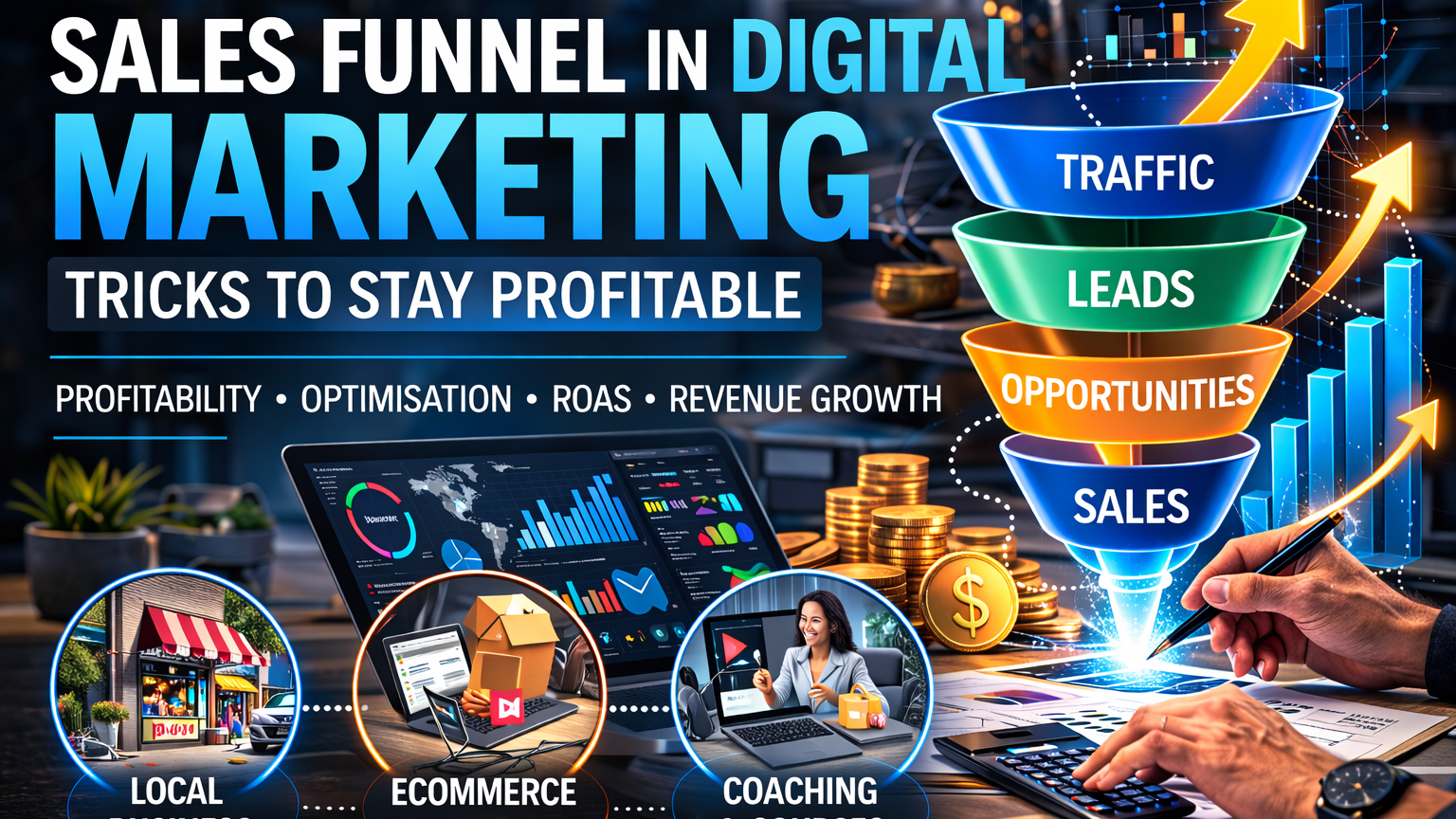 Sales funnel in digital marketing showing how brands turn online traffic into profitable customers